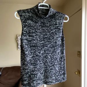Sleeveless Mock Turtleneck Black White Speckled Knit Sweater Size Large